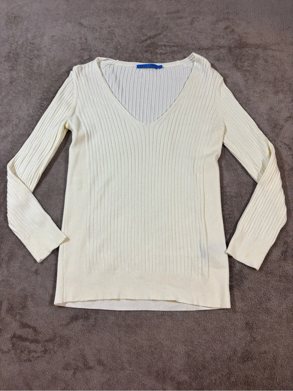 J McLaughlin Cream Ribbed V-Neck Sweater Womens XS Long Sleeve